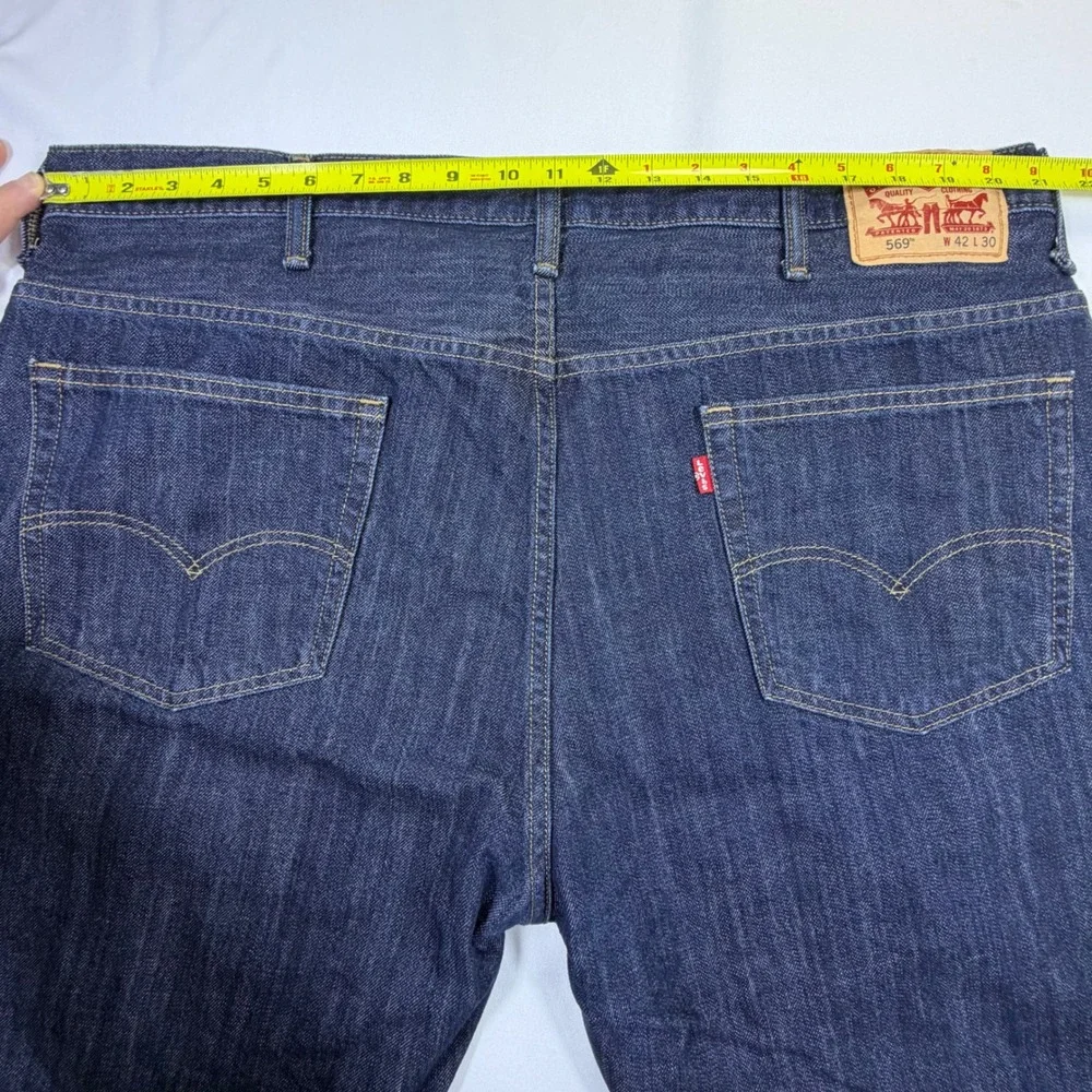 Levis 569 Loose Straight Denim Shorts Mens 42 Dark Indigo‎ Blue Cuffed Jorts
